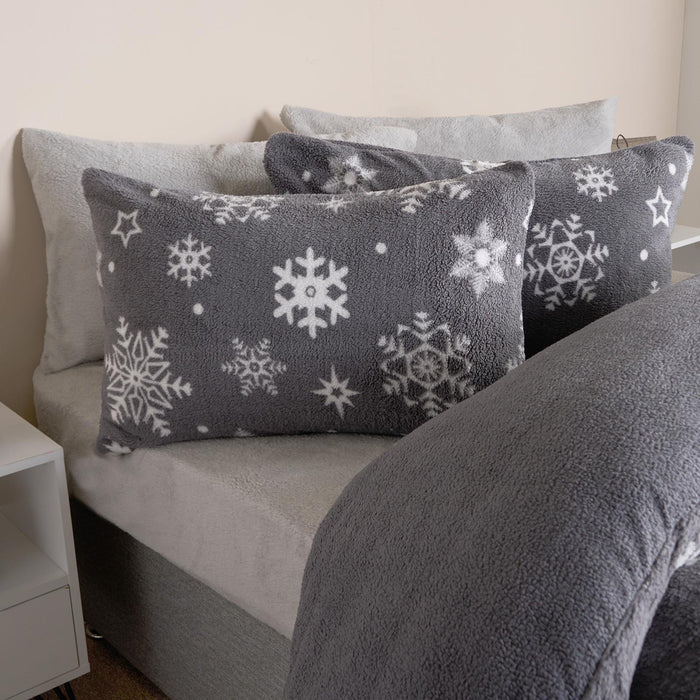 Snowflake Teddy Fleece Duvet Cover Bedding Set Winter Christmas Quilt Bed Soft