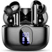 Rose gold Bluetooth 5.3 wireless earbuds with LED power display and ergonomic in-ear design