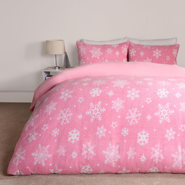 Snowflake Teddy Fleece Duvet Cover Bedding Set Winter Christmas Quilt Bed Soft