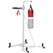 Freestanding punching bag and sandbag station with adjustable speed ball and steel frame for boxing training