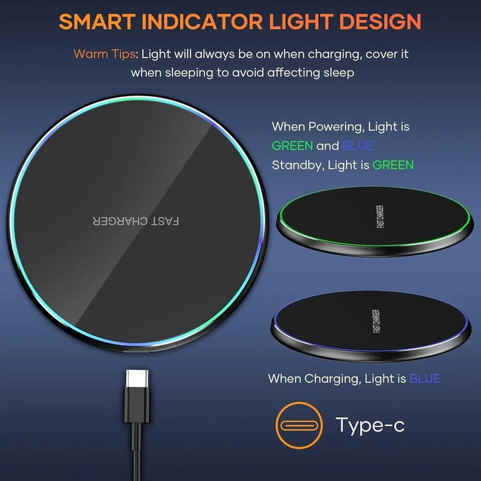 Fast Wireless Charger Charging Pad for Apple Iphone 15 & Samsung