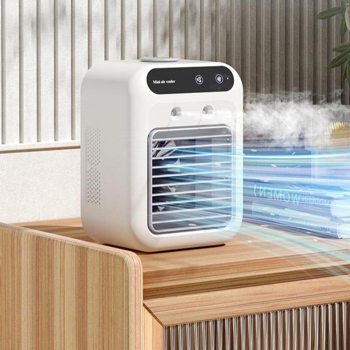 Portable USB atomizing air cooler fan – compact mini air conditioner with touchscreen and ice water cooling
