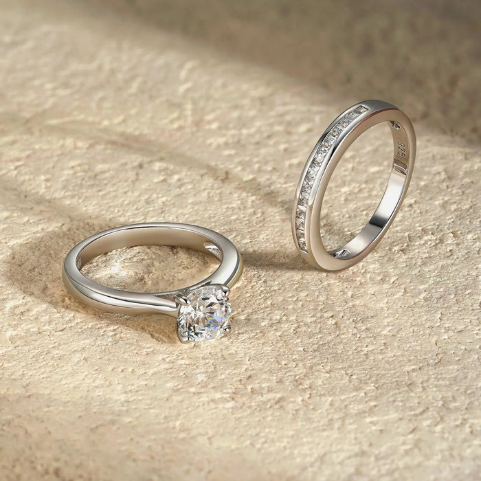 Bridal Ring Set – 1ct Round Cut Zircon in 925 Sterling Silver SF