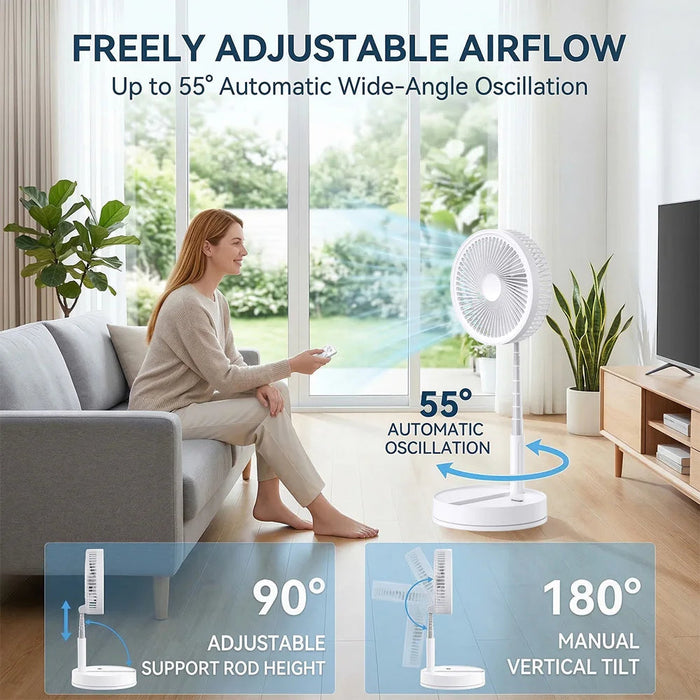 Portable Tower Fan – Foldable Height-Adjustable USB Rechargeable with Remote Control SF
