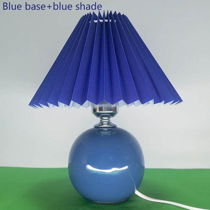 Korean Table Lamp – Vintage Pleated Fabric Shade with Ceramic Base - Samanta Factory