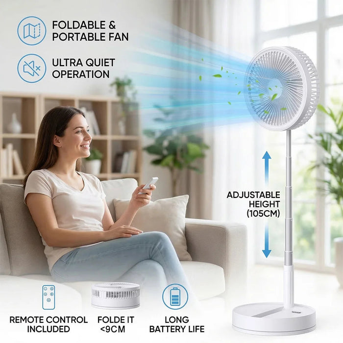 Portable Tower Fan – Foldable Height-Adjustable USB Rechargeable with Remote Control SF