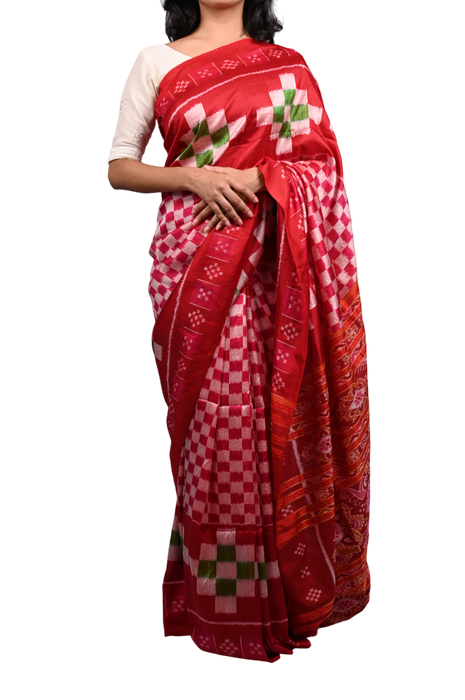 Khandua Silk Saree – Handwoven Ikat with Traditional Odisha Motifs - Samanta Factory