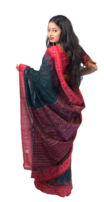 Khandua Cotton Saree – Traditional Odisha Handloom with Ikat Motifs - Samanta Factory