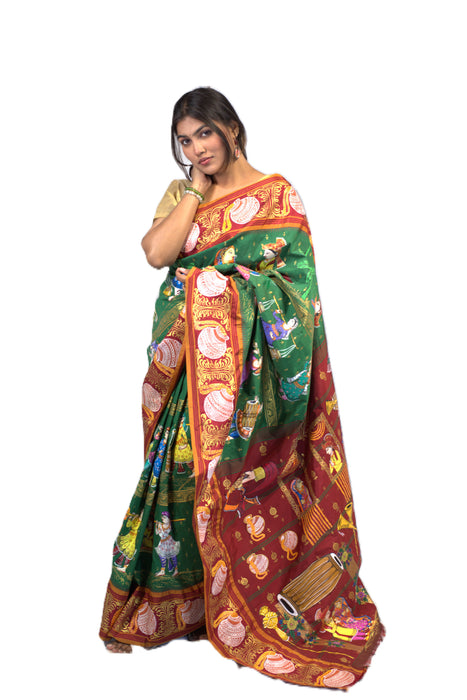 Pattachitra Saree – Hand-Painted Mythological & Cultural Art - Samanta Factory