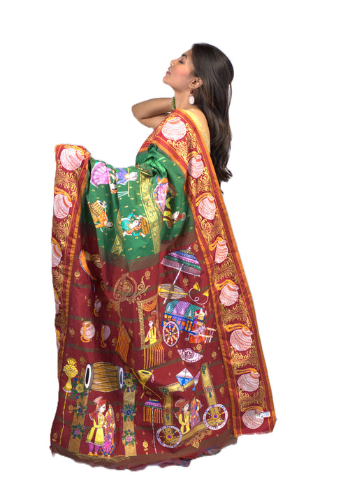 Pattachitra Saree – Hand-Painted Mythological & Cultural Art - Samanta Factory