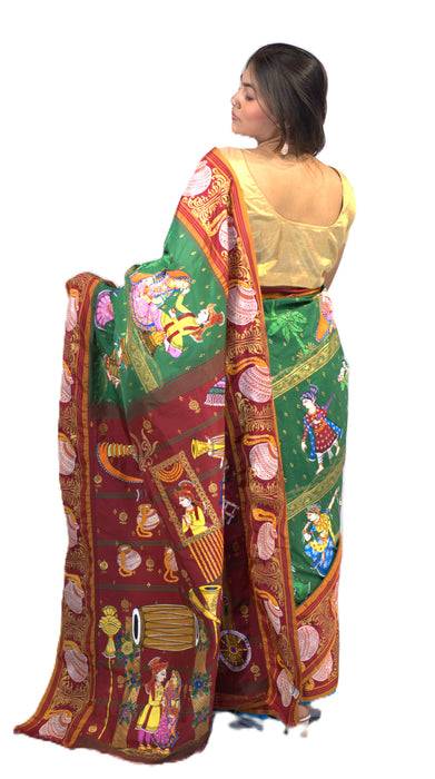 Pattachitra Saree – Hand-Painted Mythological & Cultural Art - Samanta Factory
