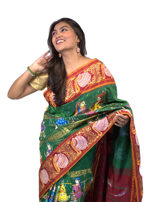 Pattachitra Saree – Hand-Painted Mythological & Cultural Art - Samanta Factory