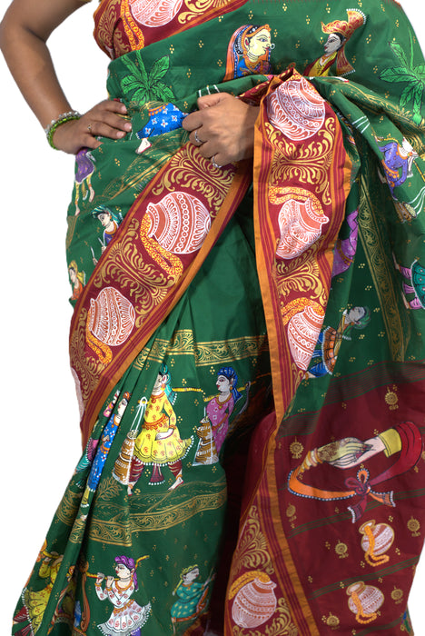 Pattachitra Saree – Hand-Painted Mythological & Cultural Art - Samanta Factory