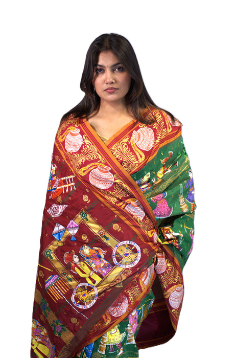 Pattachitra Saree – Hand-Painted Mythological & Cultural Art - Samanta Factory