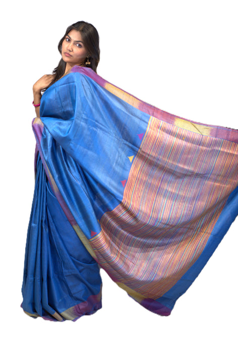 Tussar Silk Saree – Elegant Wild Silk with Golden Sheen and Traditional Motifs - Samanta Factory