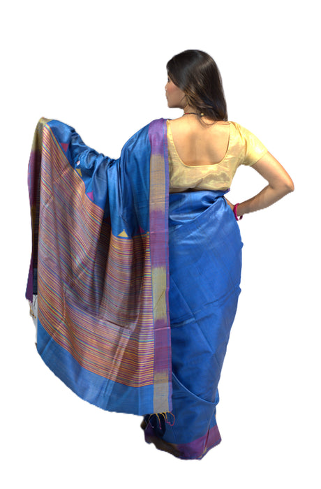 Tussar Silk Saree – Elegant Wild Silk with Golden Sheen and Traditional Motifs - Samanta Factory
