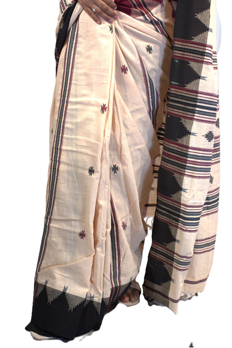 Kotpad Saree – Natural Color with Contrasting Tribal Motif Border - Samanta Factory