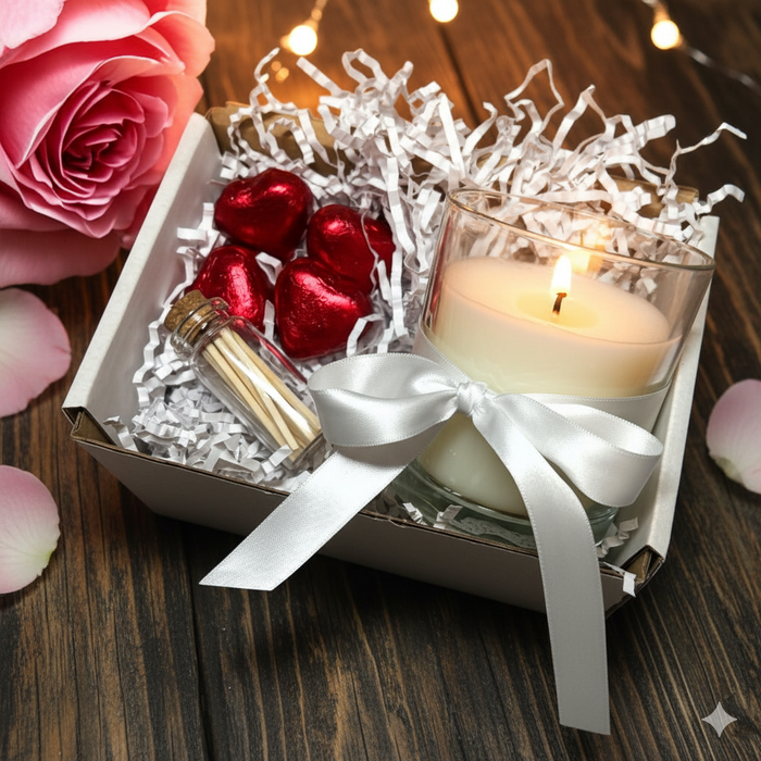 Scented Candle Gift Set – Fresh Linen in Glass Jar with Chocolates - Samanta Factory