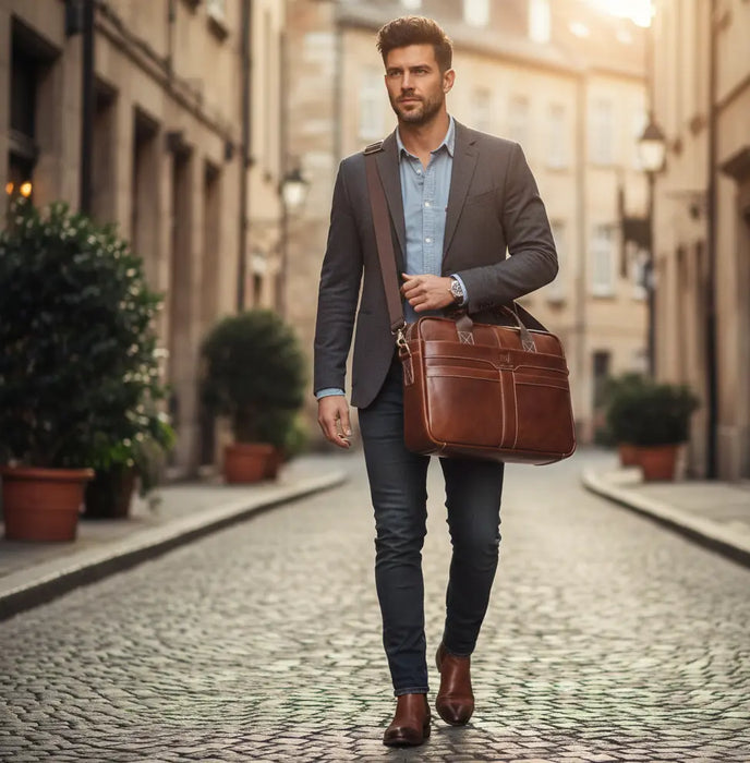 Leather Business Briefcase – Professional 15-Inch Laptop Work Bag SF