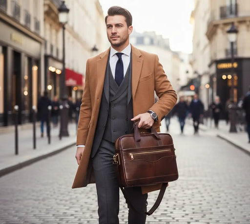 Leather Business Briefcase – Lightweight Men’s Work Tote Bag SF