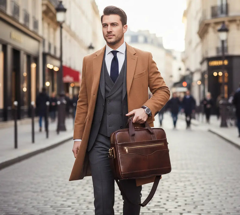 Leather Business Briefcase – Lightweight Men’s Work Tote Bag SF