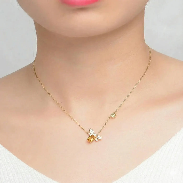 Citrine Bee Pendant Necklace – Natural Gemstone Sterling Silver SF