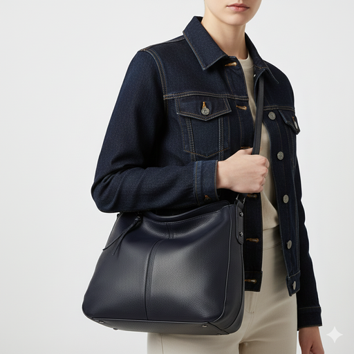 Soft genuine leather ruched shoulder bag for women with multiple pockets and cotton lining