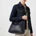 Soft genuine leather ruched shoulder bag for women with multiple pockets and cotton lining