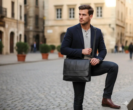 Vintage Leather Satchel Bag – Soft Men’s Crossbody Shoulder Bag SF