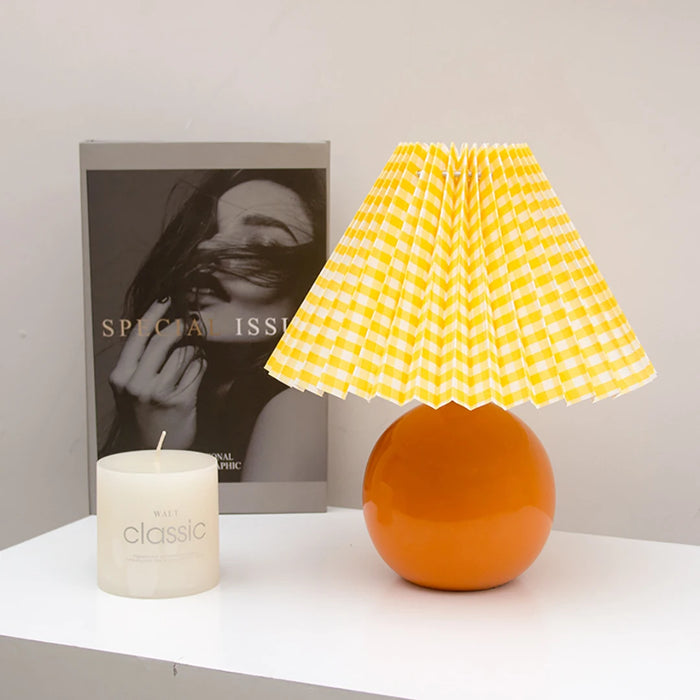 Korean Table Lamp – Vintage Pleated Fabric Shade with Ceramic Base - Samanta Factory