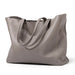 Soft genuine leather casual tote bag for women with multiple interior pockets and zipper closure