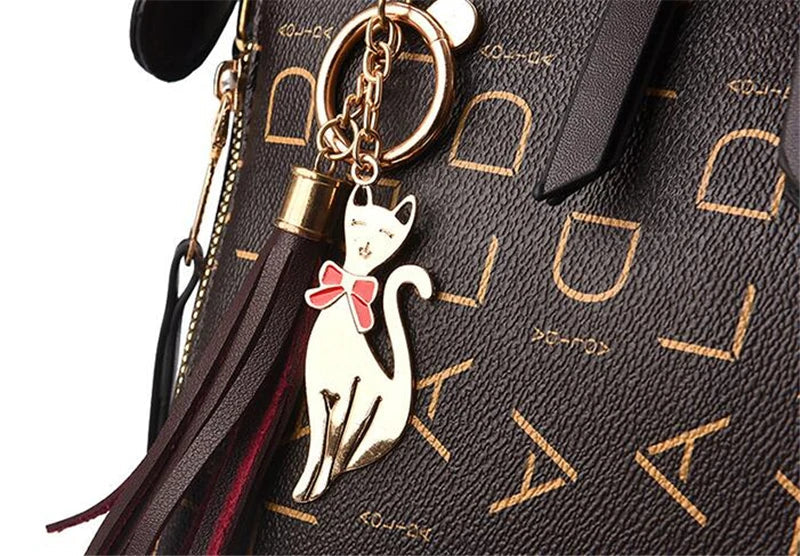 Women’s PU Leather Tote Handbag – Large Capacity Letter Design Tassel Shoulder Bag SF