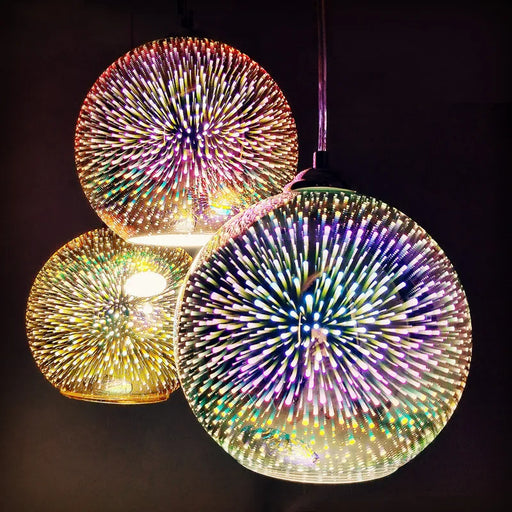 Modern 3D colourful mirror glass pendant light with painted iron frame and E27 base for kitchen, dining room, and bar ceiling lighting