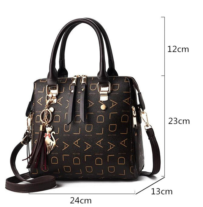 Women’s PU Leather Tote Handbag – Large Capacity Letter Design Tassel Shoulder Bag SF