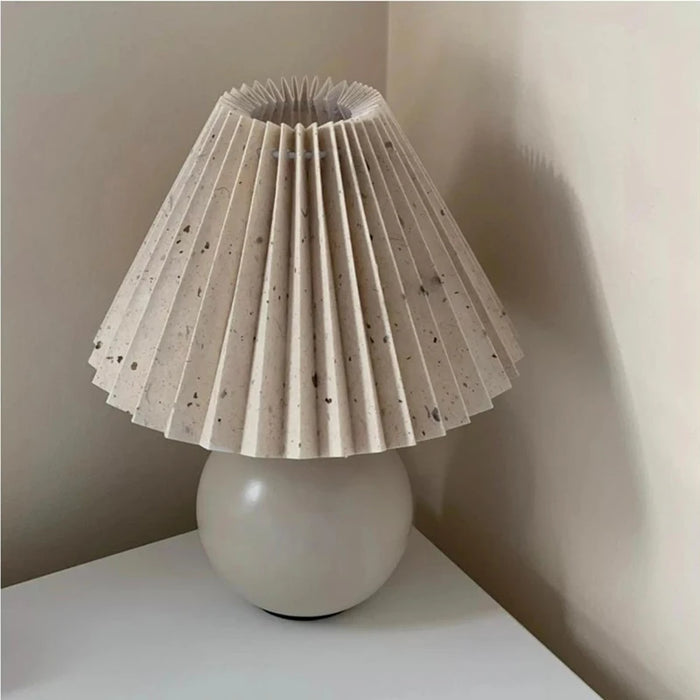 Korean Table Lamp – Vintage Pleated Fabric Shade with Ceramic Base - Samanta Factory