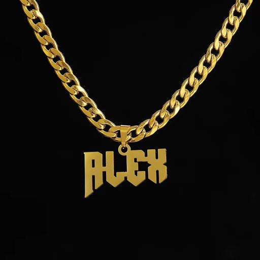 Hip hop style personalized name necklace in stainless steel with gold, silver, and rose gold options