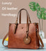Women’s Leather Handbag – Vintage Casual Tote with Zipper & Hasp Closure - Samanta Factory