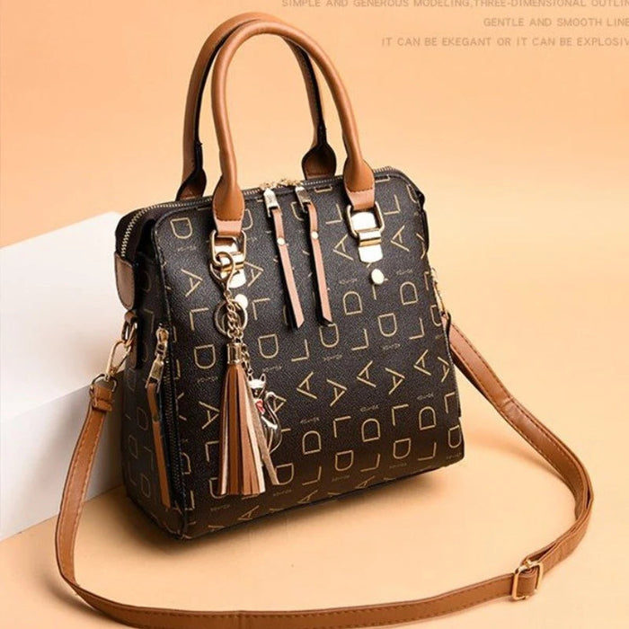 Women’s PU Leather Tote Handbag – Large Capacity Letter Design Tassel Shoulder Bag SF