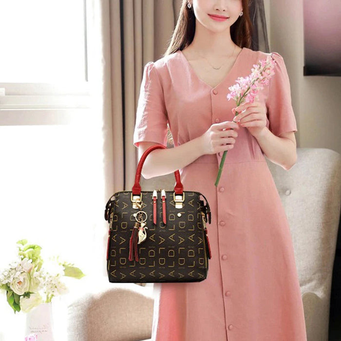 Women’s PU Leather Tote Handbag – Large Capacity Letter Design Tassel Shoulder Bag SF
