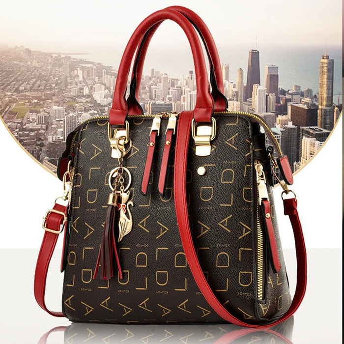 Women’s PU Leather Tote Handbag – Large Capacity Letter Design Tassel Shoulder Bag SF