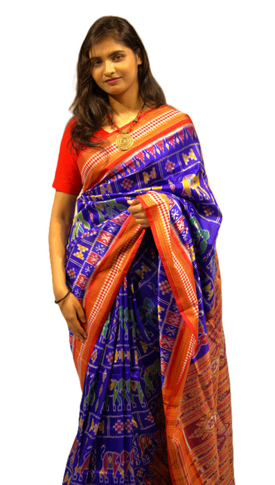 Khandua Silk Saree – Handwoven Ikat Weave with Nature-Inspired Motifs - Samanta Factory