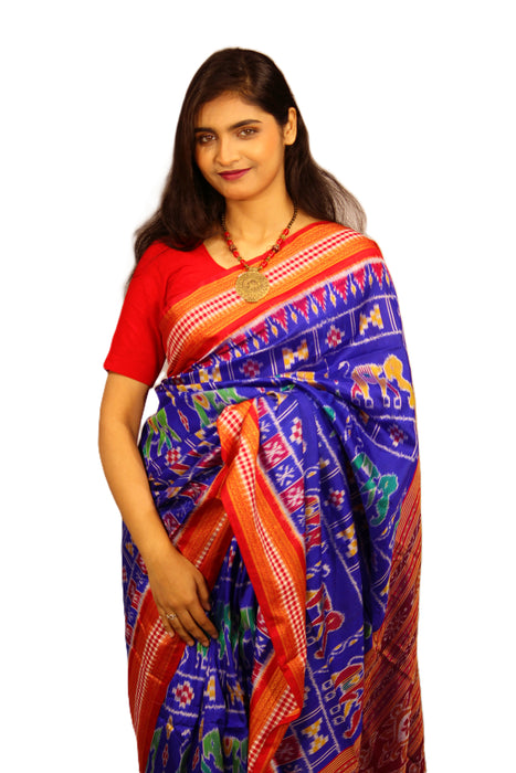 Khandua Silk Saree – Handwoven Ikat Weave with Nature-Inspired Motifs - Samanta Factory