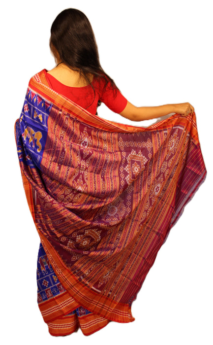 Khandua Silk Saree – Handwoven Ikat Weave with Nature-Inspired Motifs - Samanta Factory