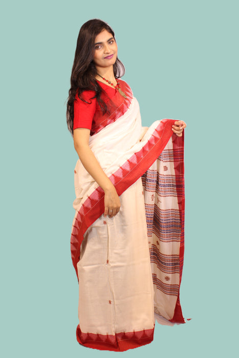 Kotpad Saree – Cream Body with Maroon Aul Dye - Samanta Factory