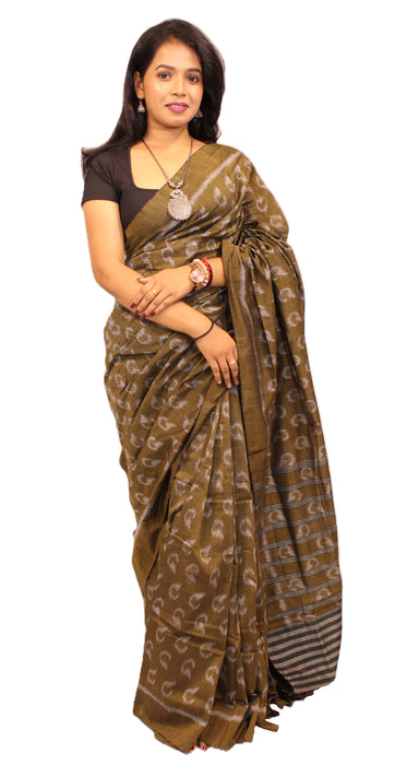 Khandua Cotton Saree – Traditional Ikat Weave with Cultural Motifs - Samanta Factory