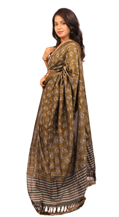 Khandua Cotton Saree – Traditional Ikat Weave with Cultural Motifs - Samanta Factory