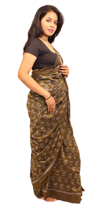 Khandua Cotton Saree – Traditional Ikat Weave with Cultural Motifs - Samanta Factory