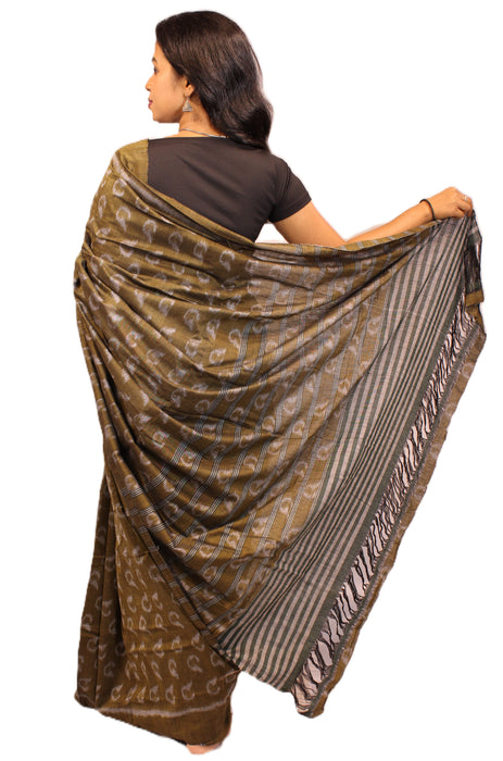 Khandua Cotton Saree – Traditional Ikat Weave with Cultural Motifs - Samanta Factory