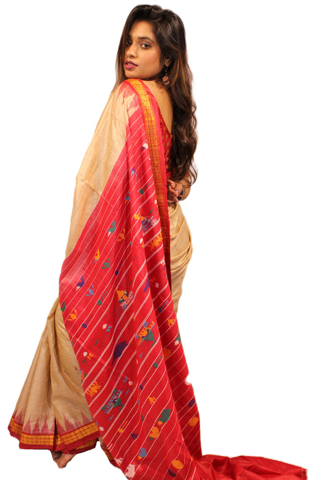 Tussar Silk Saree – Natural Golden Sheen with Tribal Elegance - Samanta Factory