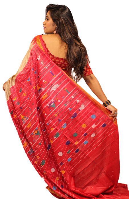 Tussar Silk Saree – Natural Golden Sheen with Tribal Elegance - Samanta Factory